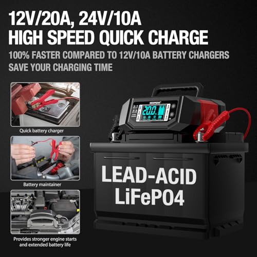 NEXPEAK NC320 Car Battery Charger 12V 24V Smart Auto with Temperature Comp for Car AGM Gel Wet SLA Lead Acid LiFePO4