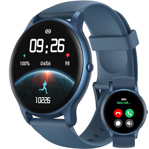 Parsonver Smart Watch: Answer/Make Calls, Fitness Tracker with 100+ Sports Modes, IP68 Waterproof, Heart Rate Monitor, Blue