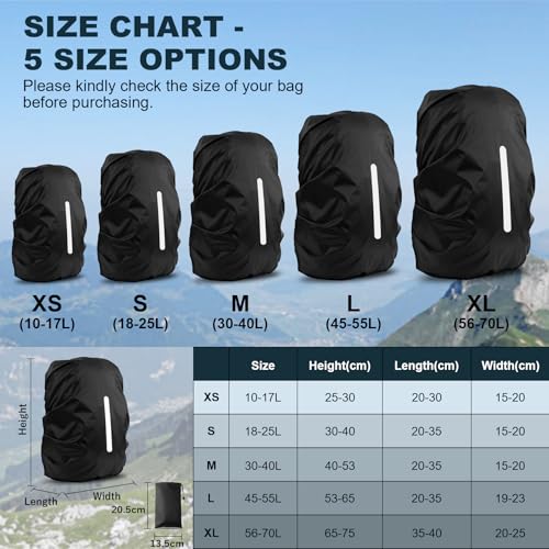 LAMA Waterproof Backpack Rain Cover, Reflective Protector, Anti-Dust, Anti-Theft, 30-40L, Black
