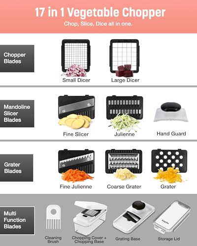 Keplin 7-in-1 Vegetable Chopper: Slicer, Dicer, Grater - BPA Free, Dishwasher Safe - Stainless Steel Blades