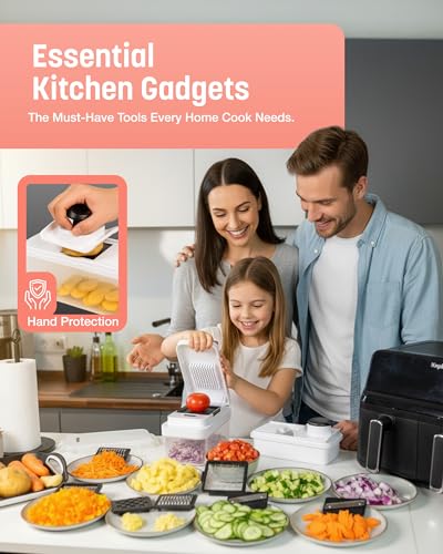 Keplin 7-in-1 Vegetable Chopper: Slicer, Dicer, Grater - BPA Free, Dishwasher Safe - Stainless Steel Blades