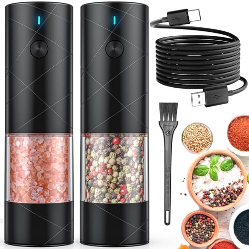 Lidaop Electric Salt Pepper Grinder Set USB Rechargeable 2Pack with LED Light - Adjustable Coarseness, Large Capacity - Kitchen, Restaurant, Outdoor