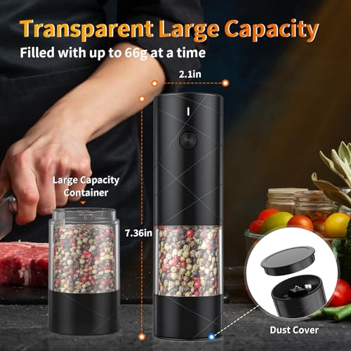 Lidaop Electric Salt Pepper Grinder Set USB Rechargeable 2Pack with LED Light - Adjustable Coarseness, Large Capacity - Kitchen, Restaurant, Outdoor