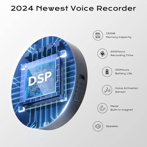 Elasound Voice Recorder: AI Noise Reduction, Portable Audio for Work, Lectures, Meetings, 100H Recording Device