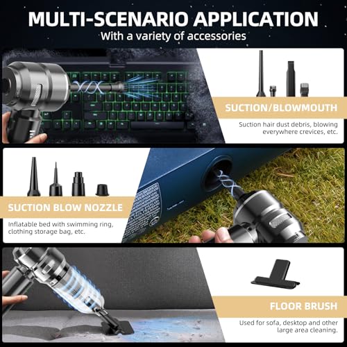 Portable 22000Pa Handheld Vacuum Cleaner with 3-Speed Motor - Dual Filters, Multiple Brush Heads - Home, Car, Office, Kitchen, Pet Hair