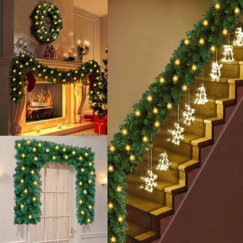 Christmas Door Garland Kit 18FT with 70 LED Lights Warm White