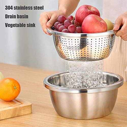 Linkidea Stainless Steel Colander Set of 2 - Kitchen Strainer with Bowl, Drainer Basket, Basin for Vegetable, Fruits, Pasta - Heavy Duty