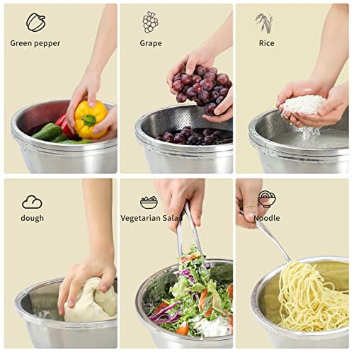 Stainless Steel Microporous Colander, 2.5QT Capacity with Mixing Bowl - Ideal for Washing Veggies, Fruits, Rice, Pasta