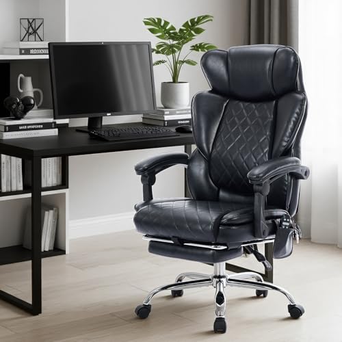 COLAMY Massage Office Chair with Footrest & Heated Lumbar Support - Ergonomic Recliner with Adjustable Height, Swivel Base