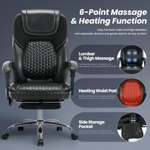 Big & Tall Massage Office Chair with Heat, Footrest, Wheels