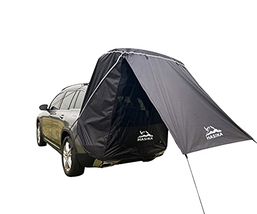 Hasika SUV Camping Tent Tailgate Awning with Screen Net, Waterproof 3000mm, UPF 50+, Black, Large