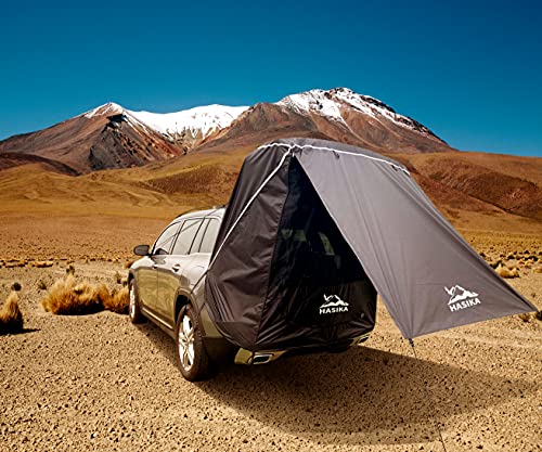 Hasika SUV Camping Tent Tailgate Awning with Screen Net, Waterproof 3000mm, UPF 50+, Black, Large