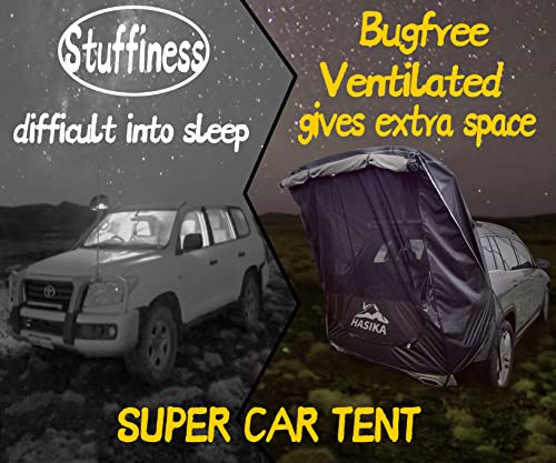 Hasika SUV Camping Tent Tailgate Awning with Screen Net, Waterproof 3000mm, UPF 50+, Black, Large