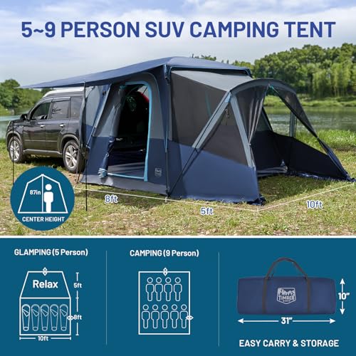 TIMBER RIDGE SUV Tent 5-9 Person Screen Porch Awning, Family Camping, Weather Resistant, Portable, Rainfly, Storage Bag