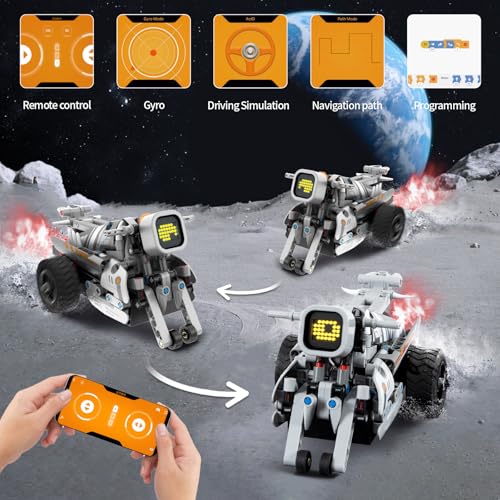 Buildable STEM Dino Moto Robot Kit, Remote Control, Music, 646 Pcs - Fun Educational Toy for Kids 6-14 - Birthday & Xmas Gift