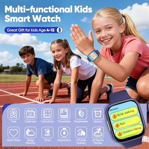 Brand Kids Smartwatch: HD Touch Fitness Tracker Heart Rate Sleep Monitor Pedometer IP68 Waterproof Smartwatch App-Free, Gifts Kids 4-12