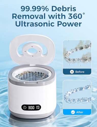 Estefanlo Ultrasonic Retainer Cleaner: 45kHz Machine with LED Timer, 3 Modes for Denture, Aligner, Guard