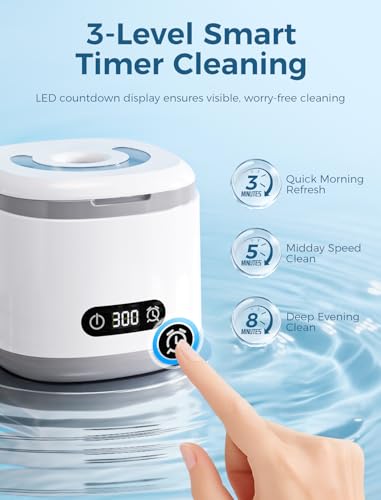 Estefanlo Ultrasonic Retainer Cleaner: 45kHz Machine with LED Timer, 3 Modes for Denture, Aligner, Guard