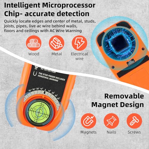 WOVTE Stud Finder Wall Scanner 7-in-1 Detector with Audio Alarm & HD Display for Wood, AC Wire, Metal, Screws Detection