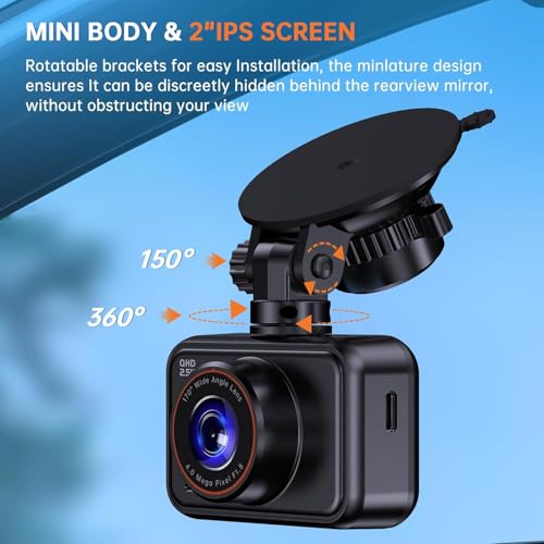 Brand Dash Cam: 1440P+1080P QHD Dual Camera for Cars, Mini Cam, 2" Screen, Night Vision, Parking Monitor