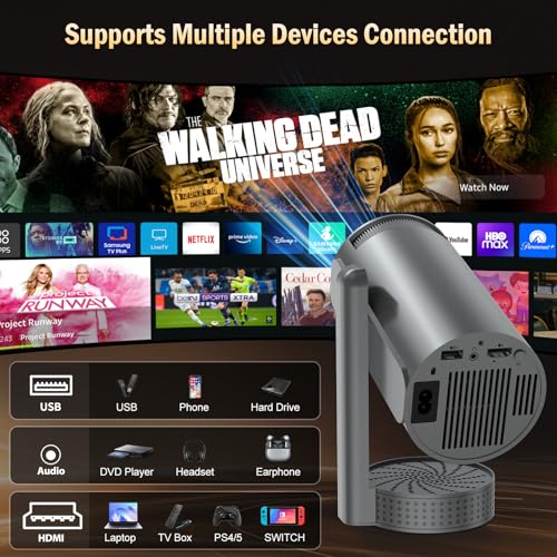 Smart 1080P Mini Projector with WiFi 6 & Bluetooth 5.4, Portable for Home Cinema, Office & Outdoor