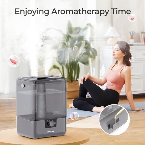 CHIVALZ 6L Cool Mist Humidifier for Bedroom & Nursery, Top Fill, Oil Diffuser, Large Room Home, Plants, 2 Mist Outlets Gray