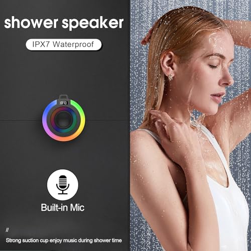 Portable Bluetooth Shower Speaker, Stereo Sound, Mic, IPX7 Waterproof, Wireless Bluetooth 5.4, Bathroom, Party