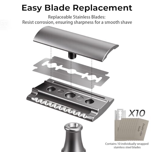 Bamboo Handle Safety Razor: Premium Metal Single Blade for Smooth Shaving, Men & Women, 10 Blades