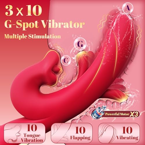 Rose 3-in-1 Clitoral Stimulator Vibrator for Women - 10 Tongue & 10 Flapping Modes - Rabbit Vibrators for Couples
