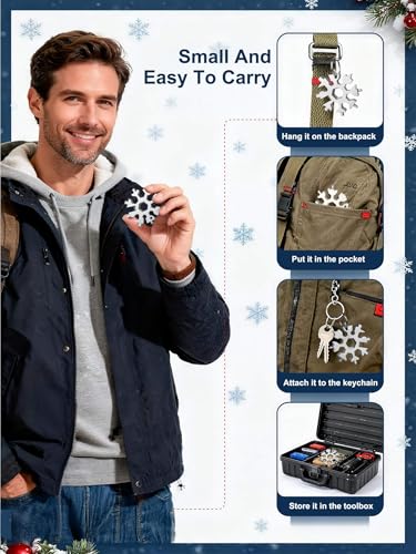 Snowflake Multi Tool 2 Pack: Stainless Steel 18-in-1 with Carabiner & Opener - Holiday Gift for Him, Dad, Husband, Brother
