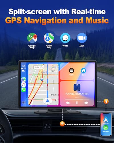 Volam Wireless Car Stereo 9 inch Screen, CarPlay & Android Auto, Dashcam, Navigation, Voice Assistant, Bluetooth, FM