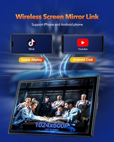 Volam Wireless Car Stereo 9 inch Screen, CarPlay & Android Auto, Dashcam, Navigation, Voice Assistant, Bluetooth, FM