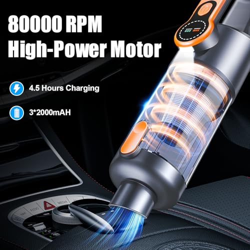 Car Vacuum Cleaner 26000Pa Cordless, Powerful One-touch Dust Emptying, Brushless Motor, Portable Mini Hoover, HD Display, LED Light