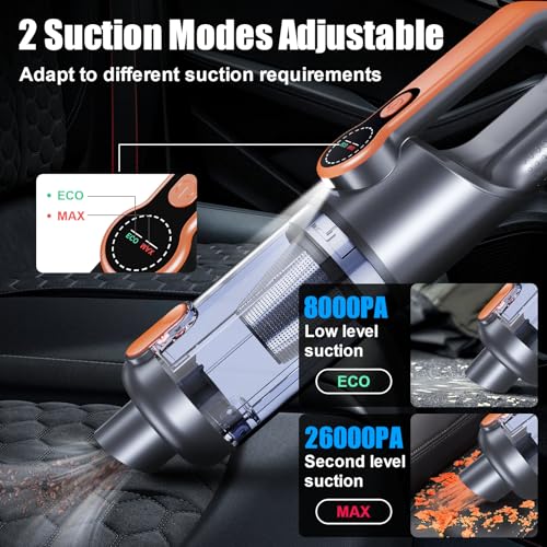 Car Vacuum Cleaner 26000Pa Cordless, Powerful One-touch Dust Emptying, Brushless Motor, Portable Mini Hoover, HD Display, LED Light