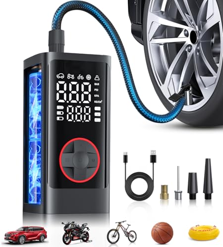 Portable Air Compressor: Cordless Tire Inflator Pump, 150PSI, LED Light, Auto Shut Off - for Car, Bike, Motorcycle