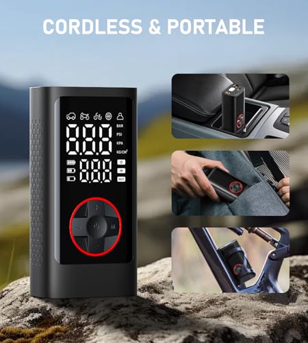 Portable Air Compressor: Cordless Tire Inflator Pump, 150PSI, LED Light, Auto Shut Off - for Car, Bike, Motorcycle