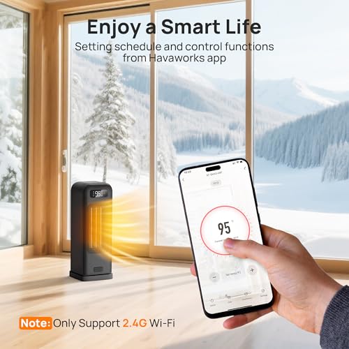 Smart Portable Electric Heater, WiFi, Voice Control, 12H Timer, 4 Modes - Indoor Space Heaters 1500W PTC Ceramic - Office, Home