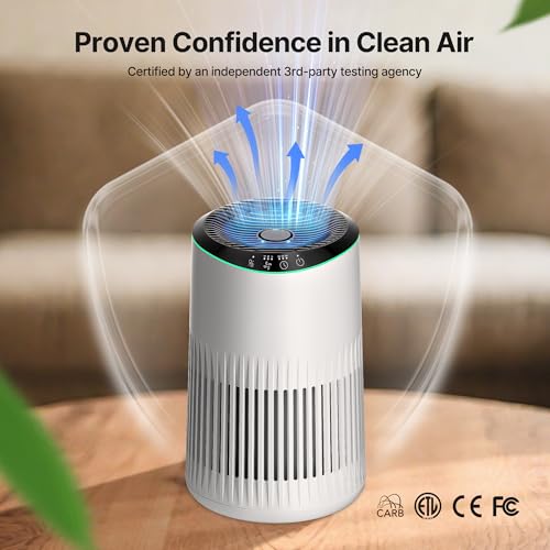 MR2566 Air Purifier for Home: Smoke, Pet Dander, Odors - Sleep Mode, Ambient Light - Small Size, Bedroom, Office - White