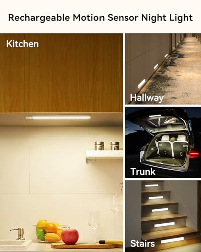 Rechargeable Motion Sensor Light 3 Color Dimmable Closet Light - USB Stick on LED Magnetic Under Cabinet Lighting, 3 Packs