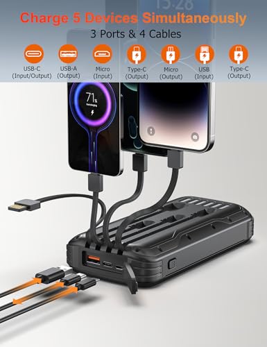 Brand Solar Charger Power Bank 40,000mAh, Fast PD 20W Charging, 4 Cables, USB-C, Flashlights - Camping Essentials