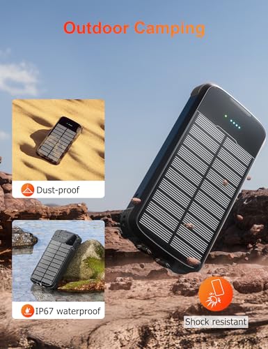 Brand Solar Charger Power Bank 40,000mAh, Fast PD 20W Charging, 4 Cables, USB-C, Flashlights - Camping Essentials