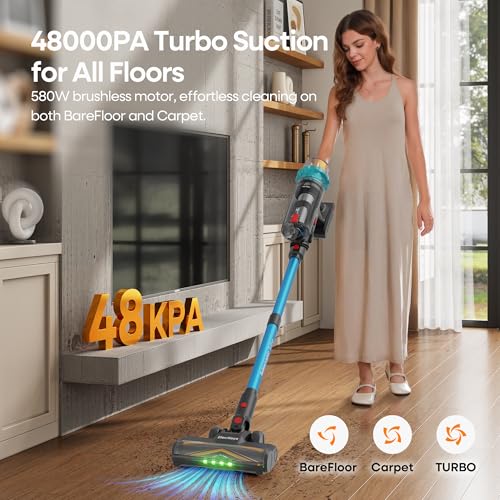 ElecKeys Cordless Vacuum Cleaner 65 inch, Self-Standing Anti-Tangle, Handheld Rechargeable for Home Floors Pet Hair