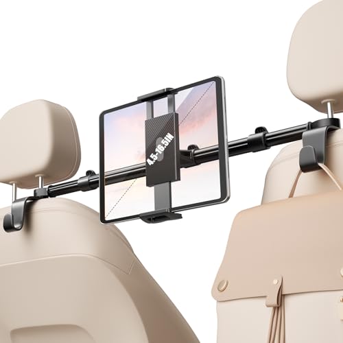 Tablet Holder for Car Headrest: Dual-Clamp Stability, 360° Adjustable, Back Seat Mount for iPad Pro/Air/Mini, Galaxy Tab, Kindle Fire