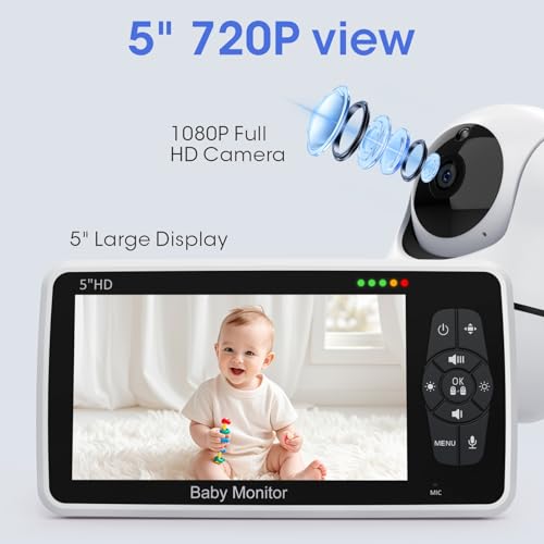 Babystar Baby Monitor: 720P HD Camera, 5" Display, 22hr Battery