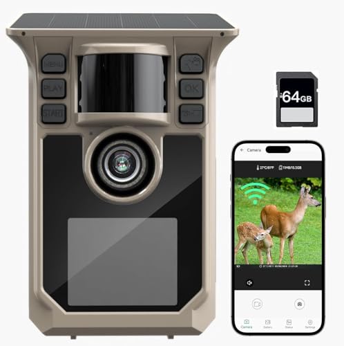 Forever Power 4K 64MP WiFi Solar Game Camera, Night Vision, 64GB Memory Card - Outdoor Wildlife Detection