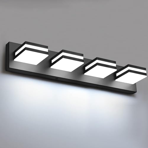 IZORRO Modern Bathroom Vanity Lights, Dimmable LED Wall Lighting - Matte Black Acrylic, 4-Light Fixture for Over Mirror, 24 inch