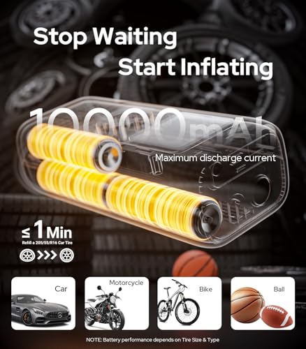 WARWOLF Portable Tire Inflator: Electric Air Pump for Car, SUV, Truck, Bike - 160PSI, Auto Shut-Off, Digital Gauge, LED Light