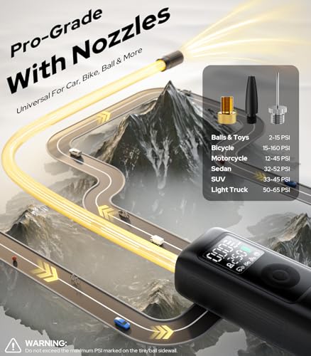WARWOLF Portable Tire Inflator: Electric Air Pump for Car, SUV, Truck, Bike - 160PSI, Auto Shut-Off, Digital Gauge, LED Light
