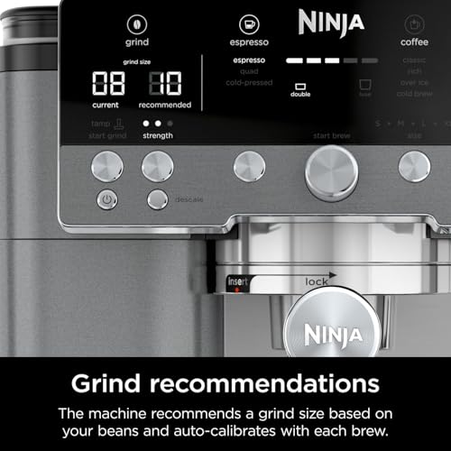 Ninja Luxe Premier Coffee Machine: Latte, Cappuccino, Espresso Maker with Grinder & Frother, Easy to Use, 4 Froth Presets