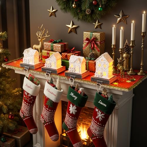 Resin Stocking Holders & Garland Hanger with LED Lights - Ideal for Christmas Décor & Holiday Parties